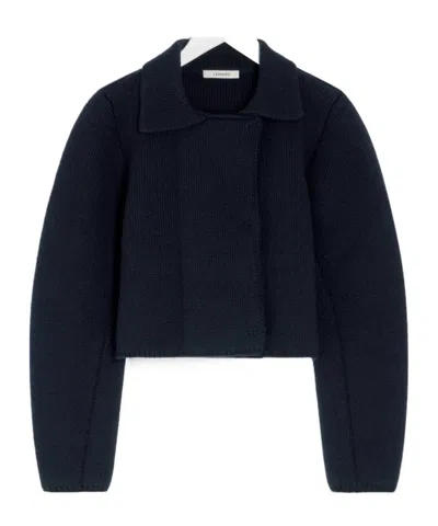 Lemaire Felted Double-breasted Blouson Jacket In Blue