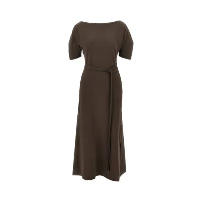 Lemaire Ff-the-shoulder Jersey Midi Dress In Brown