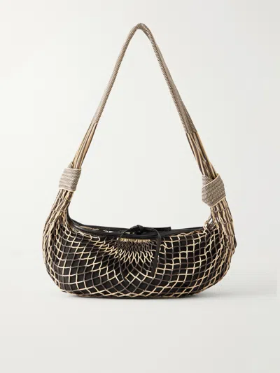 Lemaire Filt Croissant Leather-trimmed Fishnet Messenger Bag In Neutral