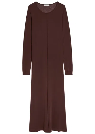 Lemaire Fine-knit Midi Dress In Brown