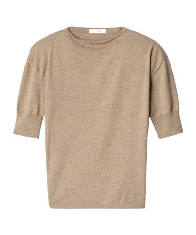 Lemaire Fine Merino Wool Short-sleeve Sweater In Brown