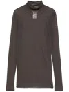 Lemaire Stretch Ribbed Turtleneck Sweater With Sheer Texture In Brown