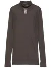 Lemaire Stretch Ribbed Turtleneck Sweater With Sheer Texture In Brown