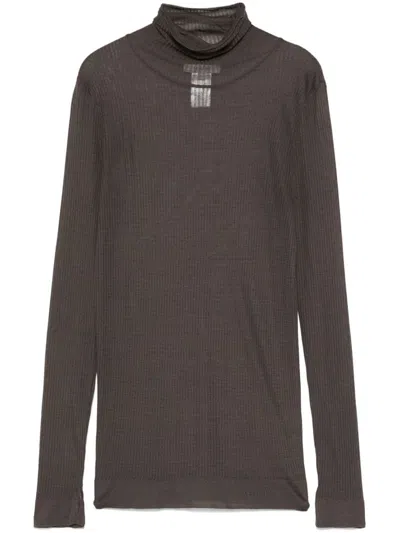 Lemaire Fine-ribbed Sweater In Brown