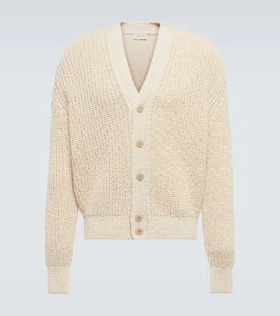 Lemaire Fisherman-knit Cotton Cardigan In Chalk