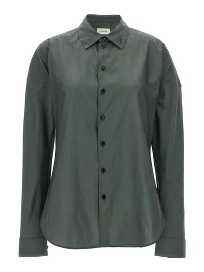 Lemaire Fitted Band Collar Shirt In Grey