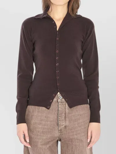 Lemaire Fitted Cardigan Featuring Stand-up Collar In Brown