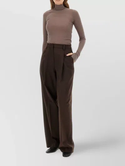 Lemaire Fitted Long Sleeve Turtleneck Top In Brown