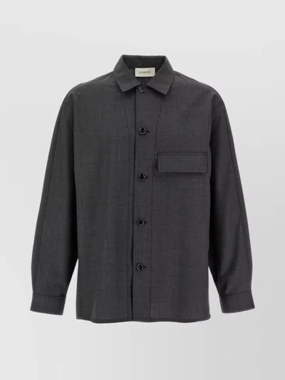 Lemaire Fitted Overshirt With Long Sleeves And Chest Pocket In Grey
