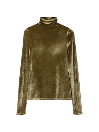 Lemaire Fitted Stand-collar Top In Velvet Jersey In Green