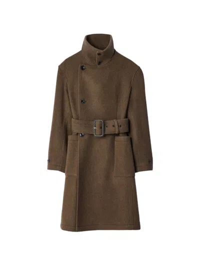 Lemaire Fitted Wrap Coat In Felted Wool And Alpaca Blend In Brown