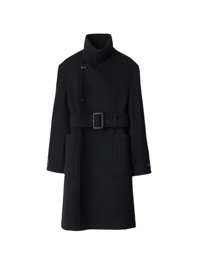Lemaire Fitted Wrap Coat In Felted Wool And Alpaca Blend In Black