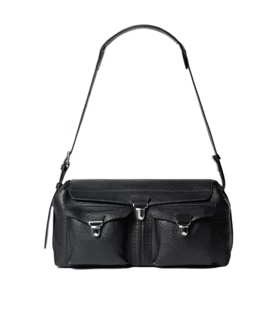 Lemaire Flap Metal-clip Leather Shoulder Bag In Black
