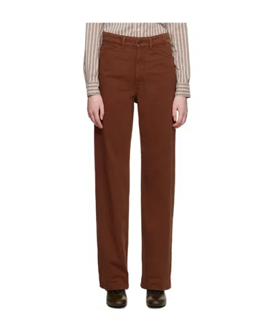 Lemaire Flared Cotton Trousers In Brown