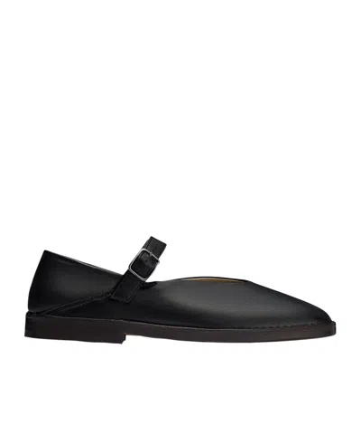 Lemaire Black Calf Leather Ballerina Shoes With Off-center Vamp