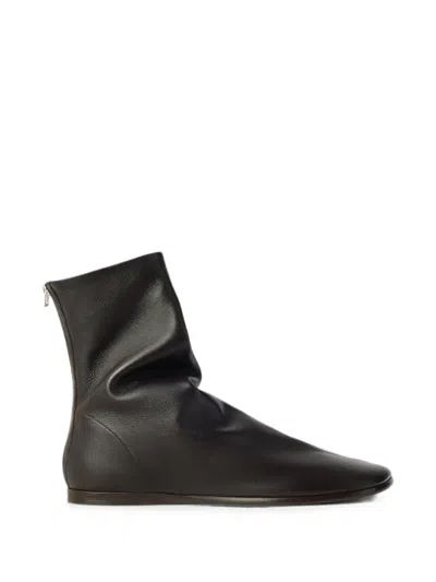 Lemaire Flat Glove Ankle Boots In Shiny Nappa Lambskin In Brown