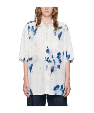 Lemaire White Summer Shirt In Floral Haze Visc