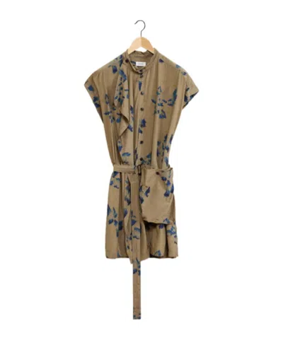 Lemaire Floral Printed Asymmetric Sleeveless Dress In Brown