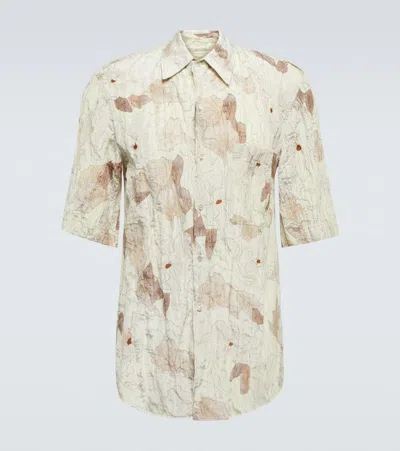 Lemaire Silk Blend Bowling Shirt In Dusty Lilac Ecru