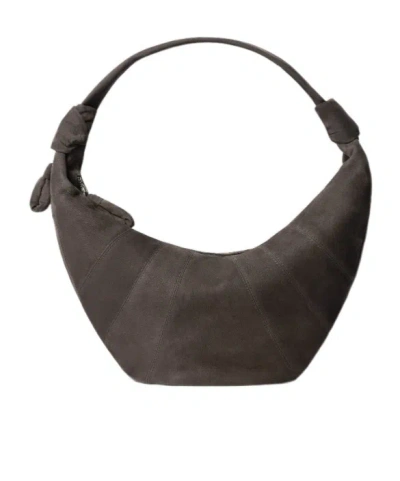 Lemaire Fortune Croissant Bag In Alpaca Nubuck In Ebony Brown