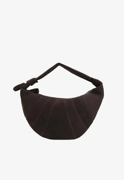 Lemaire Fortune Croissant Bag In Alpaca Nubuck Leather In Dark Brown