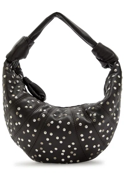 Lemaire Fortune Croissant Mini Studded Leather Shoulder Bag In Brown