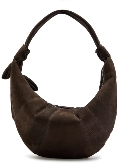 Lemaire Fortune Croissant Suede Shoulder Bag In Brown