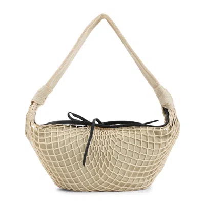 Lemaire Croissant Leather-trimmed Fishnet Shoulder Bag In Neutrals