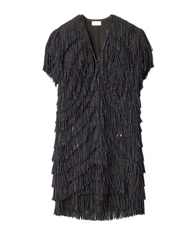 Lemaire Fringed Dress In Snake Printed Dry Silk In Blue