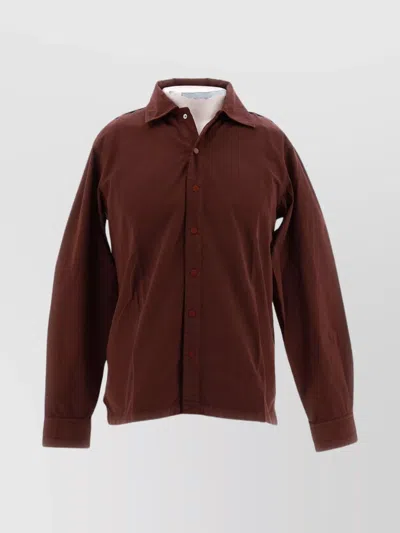 Lemaire Front Snap Shirt Buttoned Cuffs In Brown