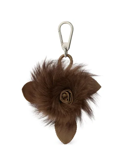 Lemaire Fuzzy Rose Charm In Lambskin Shearling In Brown