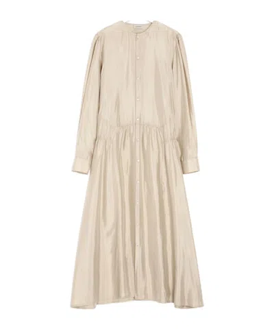 Lemaire Gathered Buttoned Maxi Dress In White