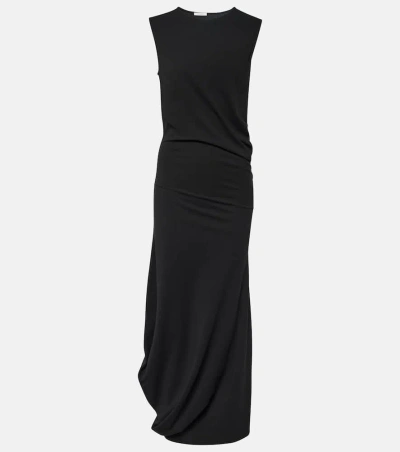 Lemaire Gathered Cotton Jersey Midi Dress In Black