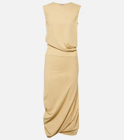 Lemaire Gathered Cotton Jersey Midi Dress In Beige
