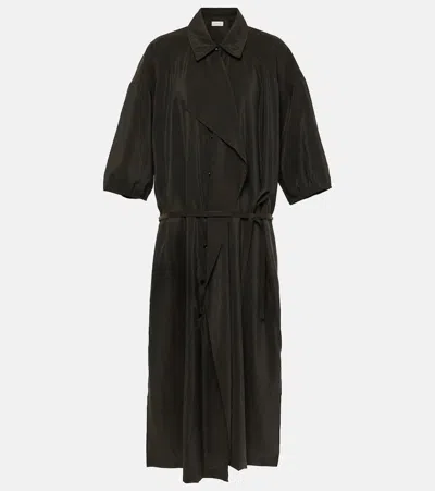 Lemaire Gathered Silk-blend Shirt Dress In Brown