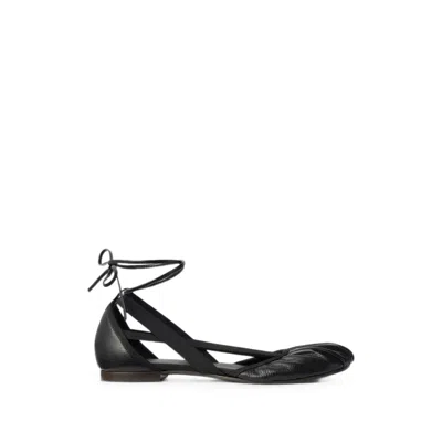 Lemaire Gathered Toe Goat Leather Ballerina Flat In Black