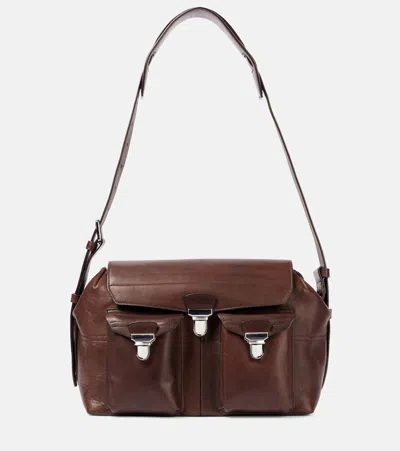 Lemaire Gear Medium Leather Shoulder Bag In Brown