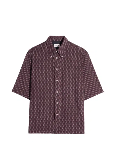 Lemaire Geometric-print Button-down Shirt In Brown