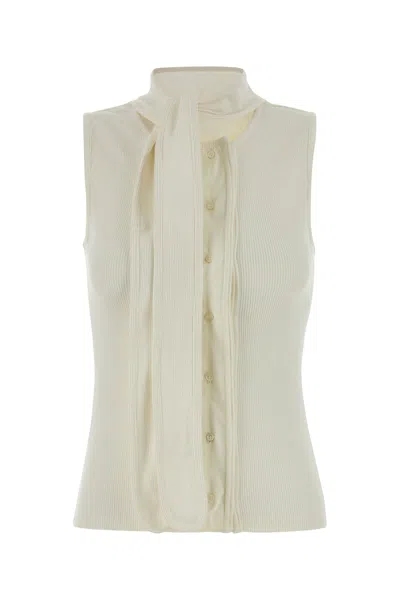 Lemaire Tie-neck Ribbed Stretch-cotton And Linen-blend Jersey Top In White