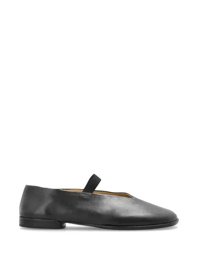 Lemaire Black Calf Leather Ballerina Shoes With Off-center Vamp