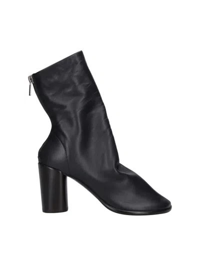 Lemaire Glove Black Square Toe Zip Leather Boots In Multi