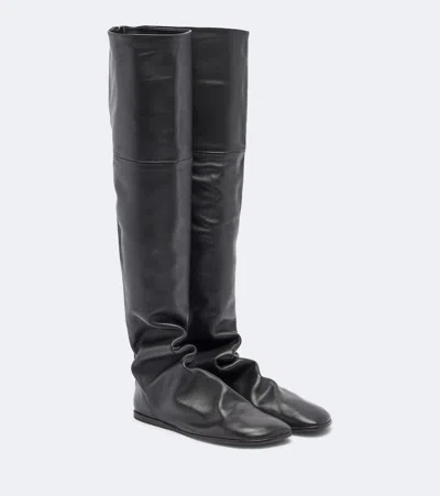 Lemaire Glove Leather Knee-high Boots In Brown