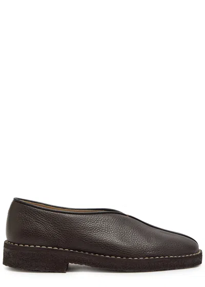 Lemaire Grained Leather Loafers In Brown