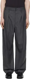 Lemaire Gray Belted Pleated Trousers In Mu099 Grey Melange