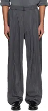 Lemaire Gray Belted Relaxed Trousers In Bk991 Asphalt
