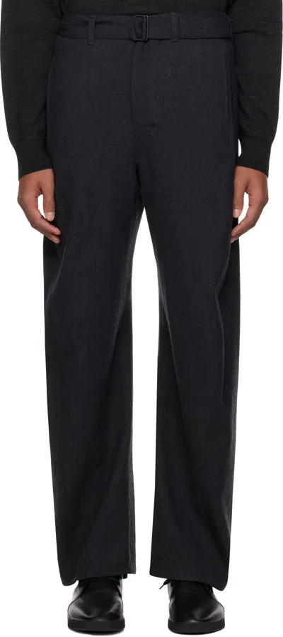 Lemaire Gray Belted Twisted Tailored Trousers In Mu190 Anthracite / G