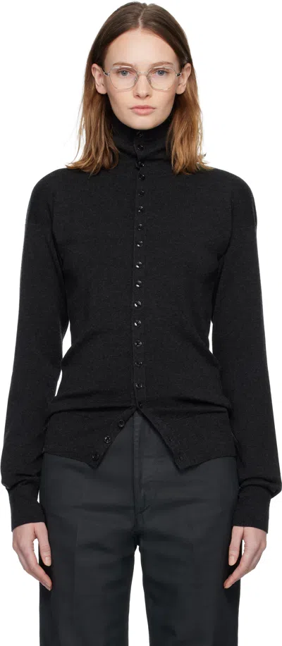 Lemaire Gray Buttoned Fitted Cardigan In Black