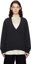 Lemaire Gray Deep V-neck Sweater In Bk981 Anthracite