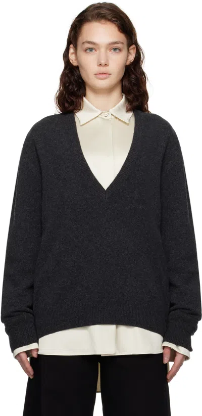 Lemaire Gray Deep V-neck Sweater In Bk981 Anthracite