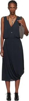 Lemaire Gray Double Layer Drape Maxi Dress In Black